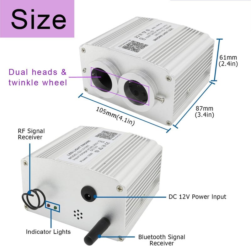 AKEPO 16W Car Home Dual-Head Twinkle Fiber Optic Light Engine, Twinkle+APP Control+Music Activated+28-Key Remote for Starlight Headliner Kit - Image 4